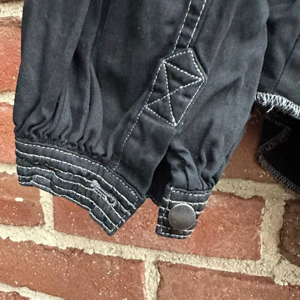 Free People We The Free With Love Denim Overshirt Jacket Black Womens M NEW